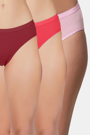 Buy Bleeding Heart Medium Rise Full Coverage Bikini Panty (Pack of 3) - Multicolor